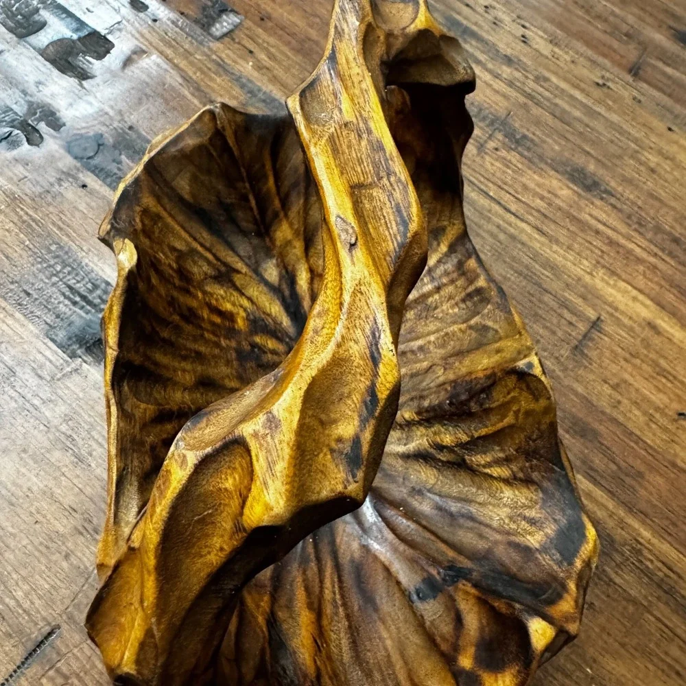 Hand Carved‎ Small Wood Basket Vintage 8